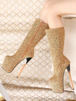 Sexy High Heel Boots Square Toe Zipper Leopard Print Stiletto Heel Street Wear Khaki Thigh Over The Knee Boots -winter shoes Sales 2023 202009301202140036857