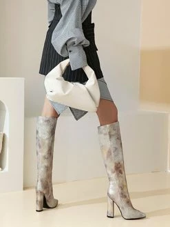 Coffee Brown Knee-High Boots For Women Pointed Toe Chunky Heel Boots -winter shoes Sales 2023 202012011939570716902