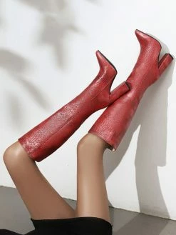 Coffee Brown Knee-High Boots For Women Pointed Toe Chunky Heel Boots -winter shoes Sales 2023 202012011940505269833