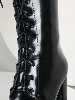 Women Knee-High Boots PU Leather Red Round Toe Bright Leather Chunky Heel Booties -winter shoes Sales 2023 202012091551402128907