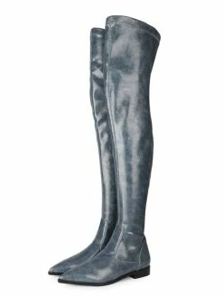 Womens Thigh High Boots Orange Red PU Leather Pointed Toe Flat Heel Boots -winter shoes Sales 2023 202012301439338275518