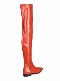 Womens Thigh High Boots Orange Red PU Leather Pointed Toe Flat Heel Boots -winter shoes Sales 2023 202012301439350709921