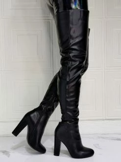 Women Thigh High Boots PU Leather Black Sky High Chunky Heel Over The Knee Boots -winter shoes Sales 2023 202101111110054816796
