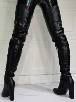Women Thigh High Boots PU Leather Black Sky High Chunky Heel Over The Knee Boots -winter shoes Sales 2023 202101111110062401958