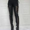 Sexy High Heel Boots Plus Size Pointed Toe Boot Shaft Adjustable Buckle Stiletto Heel Black Thigh High Over The Knee Boots