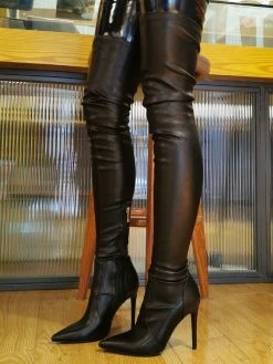 Women Sexy Boots Plus Size Pointed Toe Slip-On Stiletto Heel Black Thigh High Over The Knee Boots -winter shoes Sales 2023 202103041434102523125