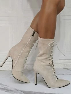 Women Sexy Boots Apricot Pointed Toe Strap Adjustable Stiletto Heel Micro Suede Upper Ball Thigh High Boots -winter shoes Sales 2023 202104271633586461284