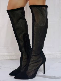 Black Summer Boots Pointed Toe Sky High Stiletto Heel Mesh Micro Suede Knee High Boots 9 Black Summer Boots Pointed Toe Sky High Stiletto Heel Mesh Micro Suede Knee High Boots -winter shoes Sales 2023 202105141813446271347