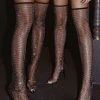 Sexy Fishnets Rhinestones Stiletto Heel Tigh High Boots Black