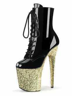 Pole Dance Shoes Women Sexy Boots Open Toe Zipper Sequins Stars Print Stiletto Heel Rave Club Thigh High Boots Blond Over The Knee Boots Stripper Shoes