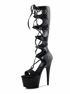 Pole Dance Shoes Sexy High Heel Boots Open Toe Zipper Buckle Stiletto Heel Rave Club Black Thigh High Boots Over The Knee Boots Stripper Shoes