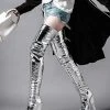 Women Sexy Boots Open Toe Zipper Sequins Stiletto Heel Rave Club Silver Thigh High Boots Over The Knee Boots