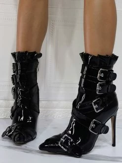 Women Boots Patent PU Upper Black Pointed Toe Stiletto Heel Patent PU High-Tops Booties -winter shoes Sales 2023 202106201626544741517