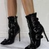 Women Boots Patent PU Upper Black Pointed Toe Stiletto Heel Patent PU High-Tops Booties