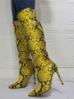 Women Knee High Boots Python Pointed Toe Stiletto Heel Sexy Heel Boots -winter shoes Sales 2023 20210622184743669353