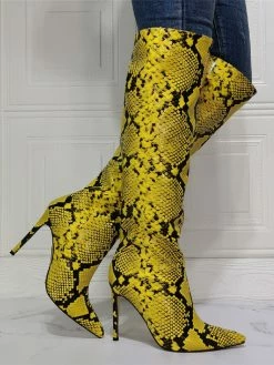 Women Knee High Boots Python Pointed Toe Stiletto Heel Sexy Heel Boots -winter shoes Sales 2023 202106221847440037428