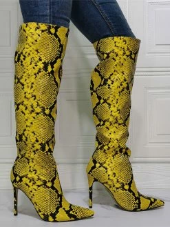 Women Knee High Boots Python Pointed Toe Stiletto Heel Sexy Heel Boots -winter shoes Sales 2023 202106221847443291181