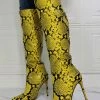 Women Knee High Boots Python Pointed Toe Stiletto Heel Sexy Heel Boots