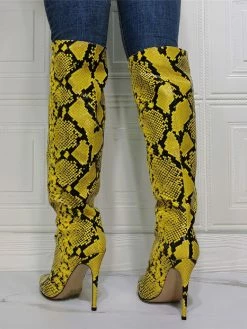Women Knee High Boots Python Pointed Toe Stiletto Heel Sexy Heel Boots -winter shoes Sales 2023 202106221847450373593