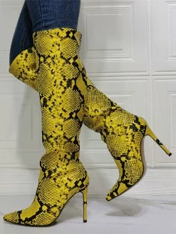 Women Knee High Boots Python Pointed Toe Stiletto Heel Sexy Heel Boots -winter shoes Sales 2023 202106221847453874046