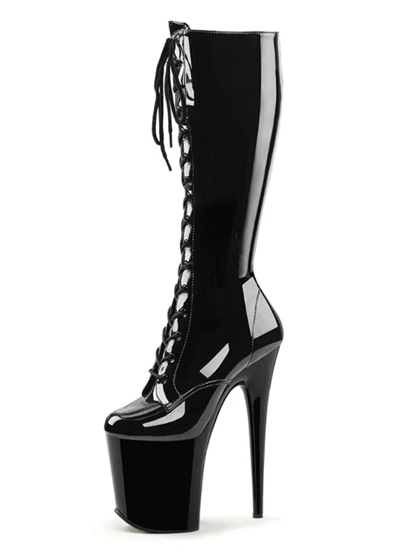 Pole Dance Shoes Women's Sexy Knee High Boots Lace Up Platform Stiletto Heel Boots Stripper Shoes In Black 5 Pole Dance Shoes Women's Sexy Knee High Boots Lace Up Platform Stiletto Heel Boots Stripper Shoes In Black - Image 5