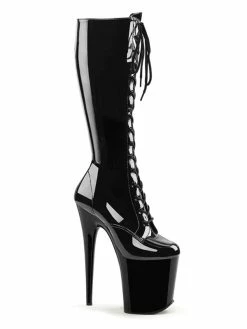 Pole Dance Shoes Women's Sexy Knee High Boots Lace Up Platform Stiletto Heel Boots Stripper Shoes In Black