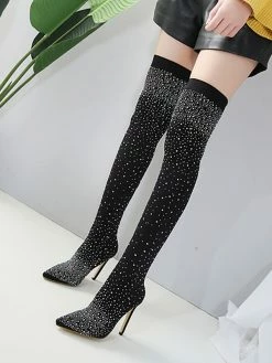 Women's Rhinestone Stiletto Heel Thigh High Boots -winter shoes Sales 2023 202107121710578305106