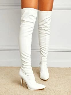 Women Stiletto Heel PU Leather Over The Knee Black Thigh High Boots In -winter shoes Sales 2023 202107271626113078950