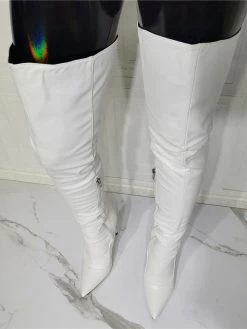 Women's White Thigh High Heel Boots