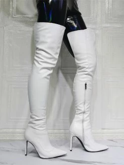 Women's White Thigh High Heel Boots -winter shoes Sales 2023 202107281905432338430
