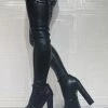 Women's Platform Chunky Heel Thigh High Boots In Black