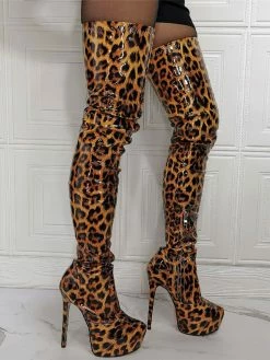 Women's Animal Print Platform Thigh High Heel Boots -winter shoes Sales 2023 202107281905564973737