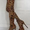 Women's Animal Print Platform Thigh High Heel Boots