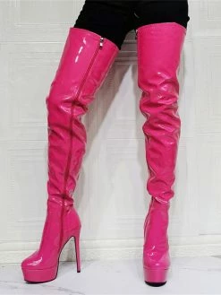 Women's Hot Pink Platform Thigh High Heel Boots -winter shoes Sales 2023 202107281905575648131