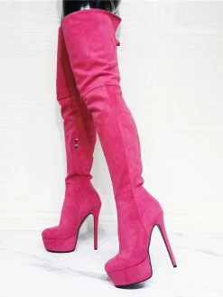 Women's Platform Thigh High Heel Boots In Pink Suede -winter shoes Sales 2023 202107281906048454503