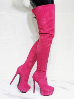 Women's Platform Thigh High Heel Boots In Pink Suede -winter shoes Sales 2023 202107281906055117088