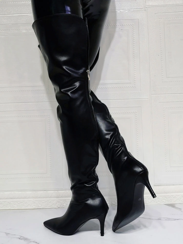 Women's Wide Thigh High Heel Boots 2 Women's Wide Thigh High Heel Boots - Image 2