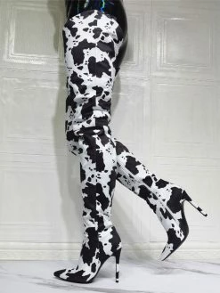 Women's Cow Print Thigh High Heel Boots -winter shoes Sales 2023 202107281907152065173