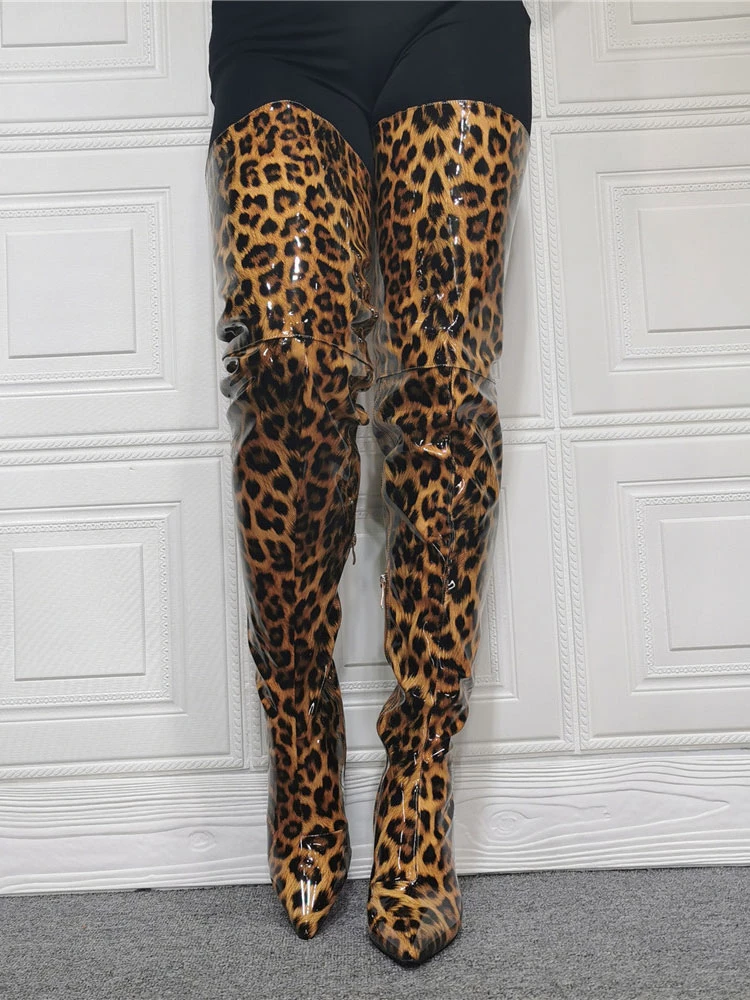 Women's Thigh High Heel Boots In Patent Leather 3 Women's Thigh High Heel Boots In Patent Leather - Image 3