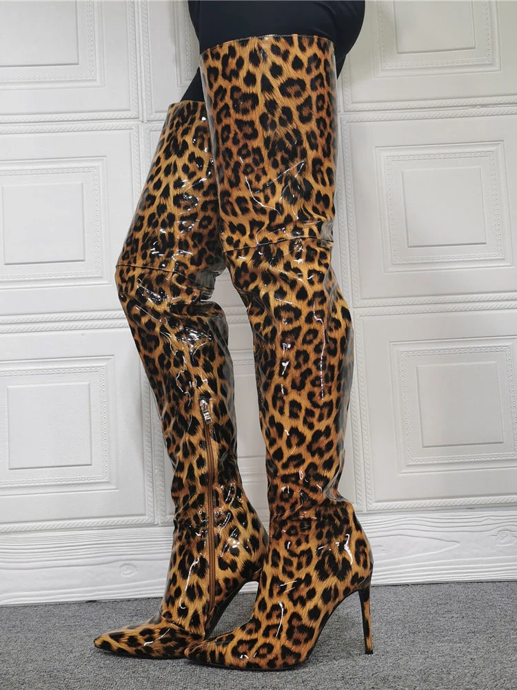 Women's Thigh High Heel Boots In Patent Leather 4 Women's Thigh High Heel Boots In Patent Leather - Image 4