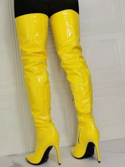 Women's Stiletto Heel Thigh High Boots In Yellow -winter shoes Sales 2023 202107281907257969848