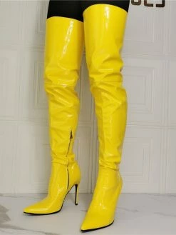 Women's Stiletto Heel Thigh High Boots In Yellow -winter shoes Sales 2023 202107281907261107561