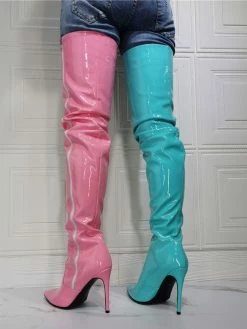Women's Two Tone Thigh High Heel Boots In Patent Leather -winter shoes Sales 2023 20210728190733964406