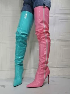 Women's Two Tone Thigh High Heel Boots In Patent Leather -winter shoes Sales 2023 202107281907347556956