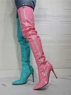 Women's Two Tone Thigh High Heel Boots In Patent Leather -winter shoes Sales 2023 202107281907350985729