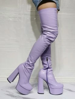 Women's Platform Over The Knee Boots Sexy Platform Block Heel Thigh High Boots In Purple -winter shoes Sales 2023 202107281907394587053