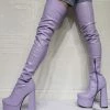 Women's Platform Over The Knee Boots Sexy Platform Block Heel Thigh High Boots In Purple