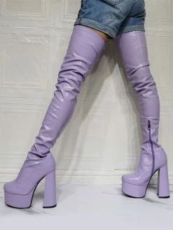 Women's Platform Over The Knee Boots Sexy Platform Block Heel Thigh High Boots In Purple