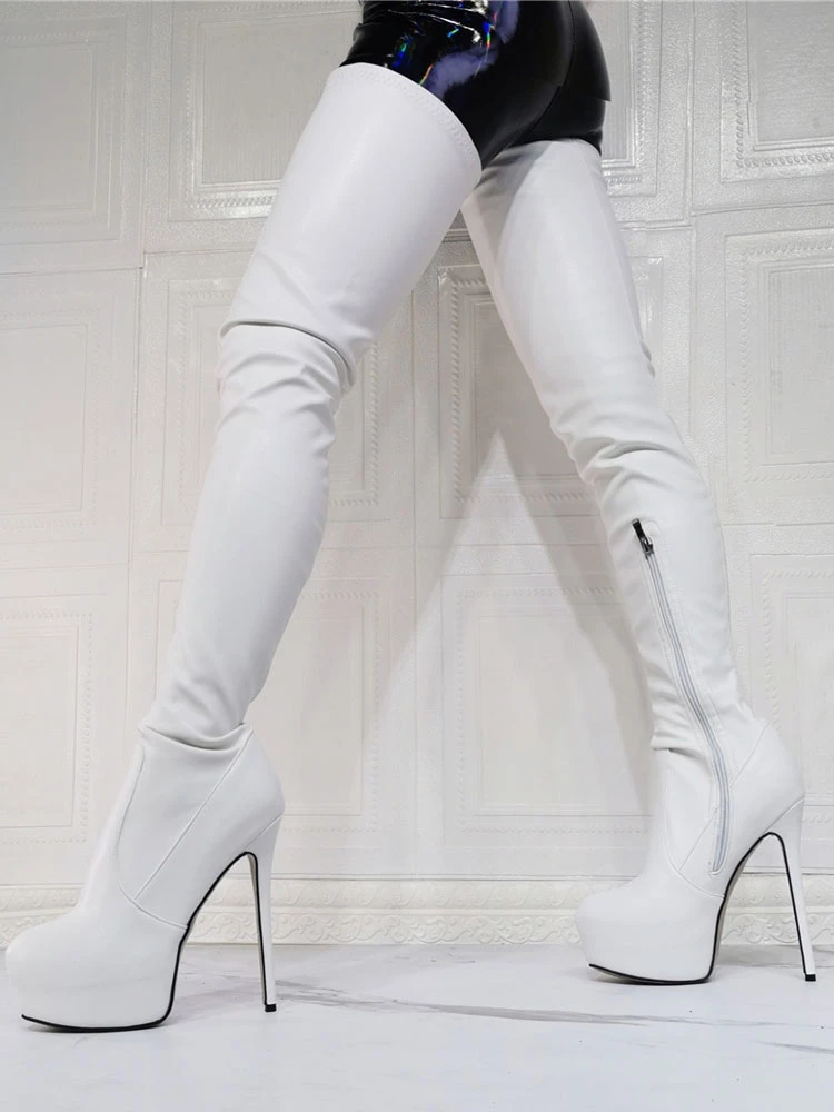 Women's Platform Stiletto Heel Thigh High Heel Boots In Red Patent Bright Leather 6 Women's Platform Stiletto Heel Thigh High Heel Boots In Red Patent Bright Leather - Image 6