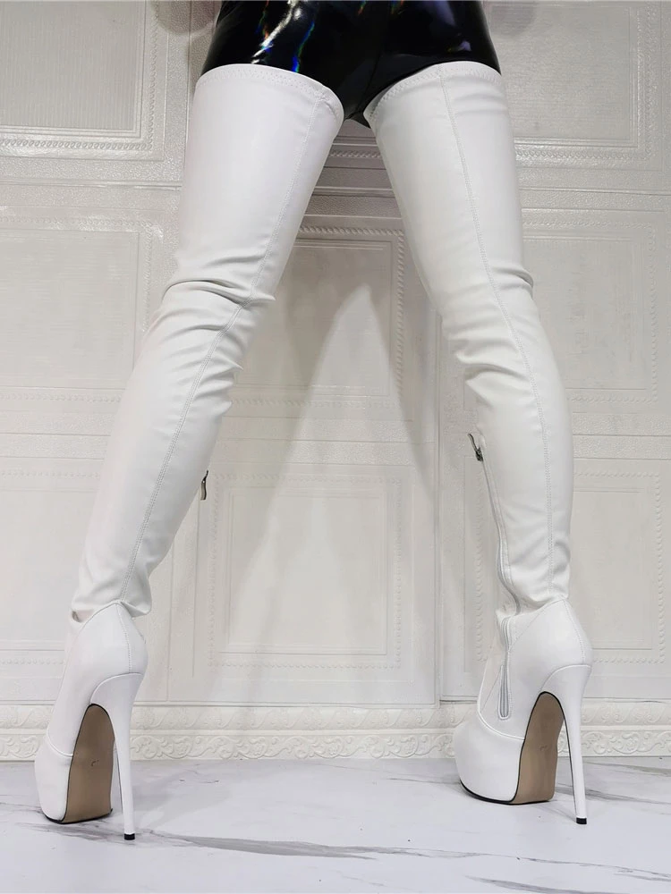 Women's Platform Stiletto Heel Thigh High Heel Boots In Red Patent Bright Leather 7 Women's Platform Stiletto Heel Thigh High Heel Boots In Red Patent Bright Leather - Image 7